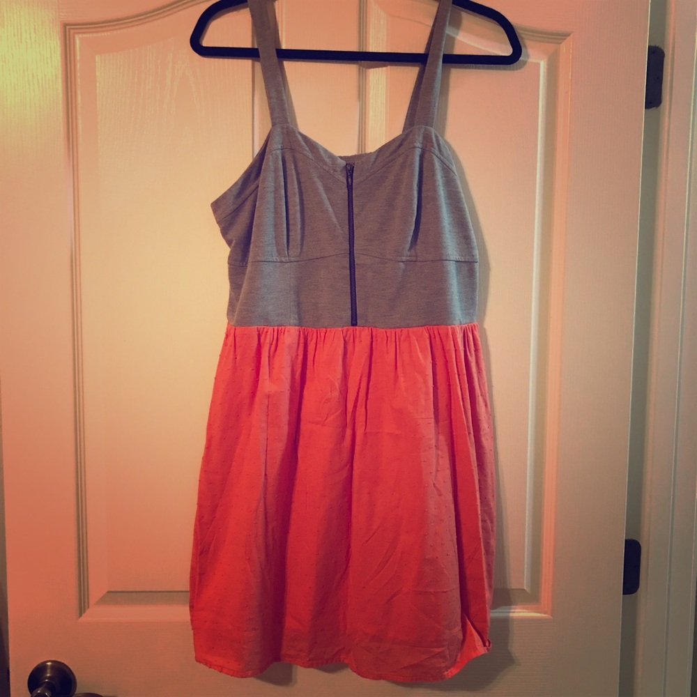 Coral and grey front zipper dress